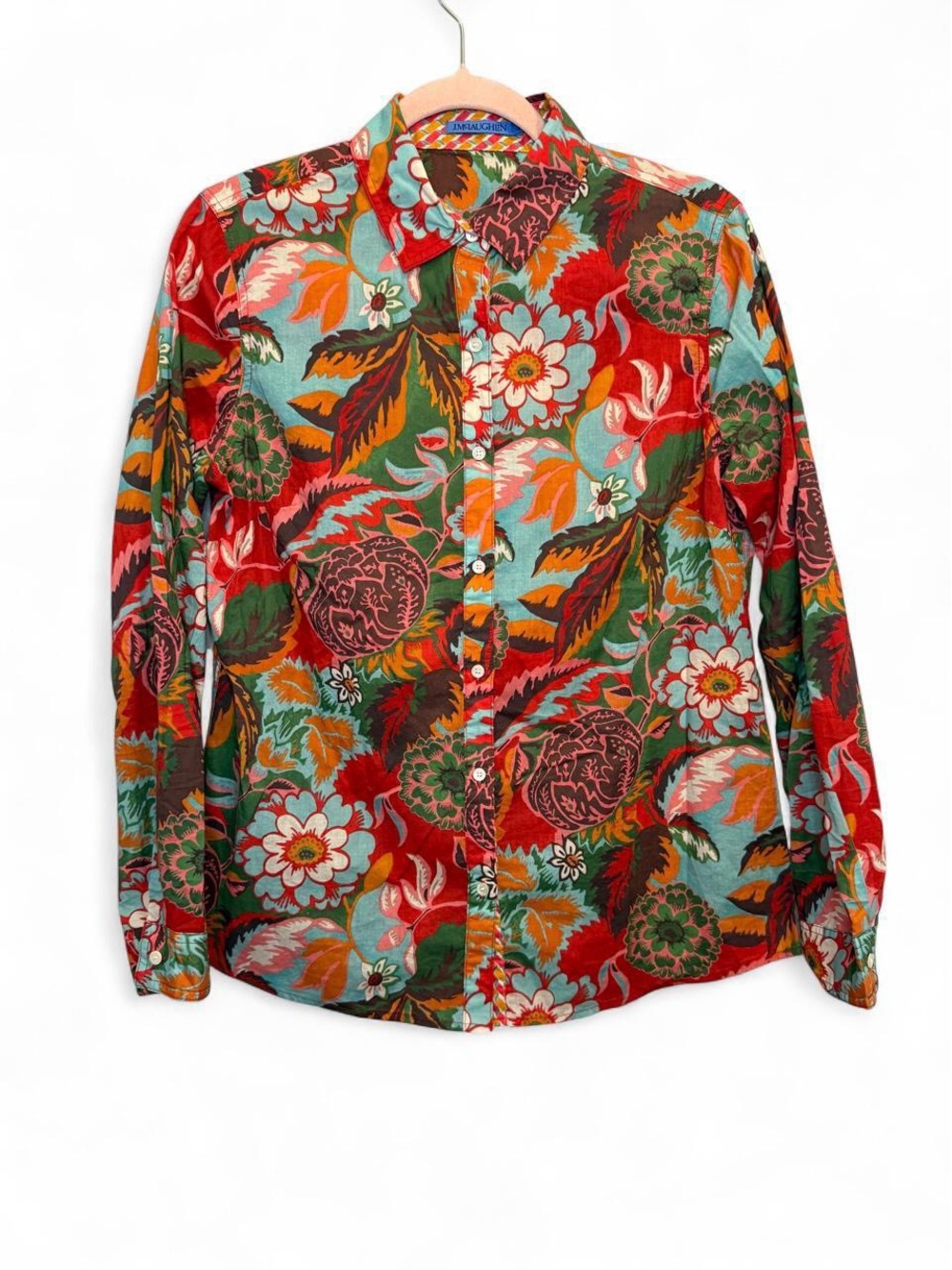 J. McLaughlin Vibrant Floral Button Down Shirt Size Medium Eclectic Resortwear - Picture 2 of 7